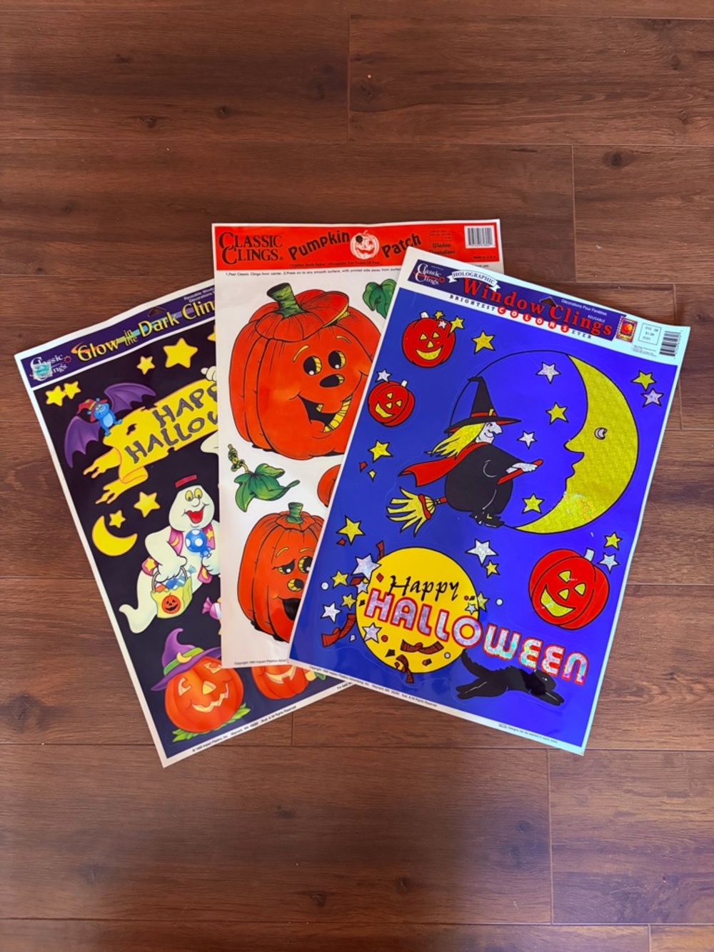 Vintage Halloween Window Clings Lot Pumpkin Witch Ghost Glow In Dark Decorations